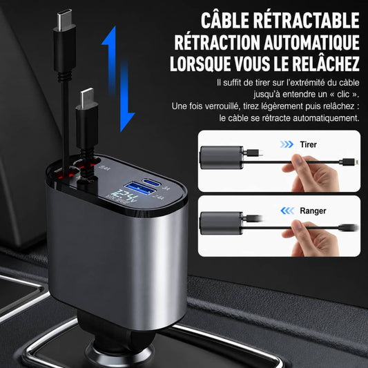 Chargeur Rétractable Rapide 4-en-1 – L'accessoire indispensable pour tous vos trajets !